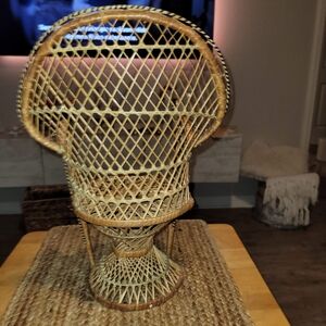Vintage Wicker Peacock Chair 16 Inch Tall Boho Decor Rattan Wicker Peacock Chair